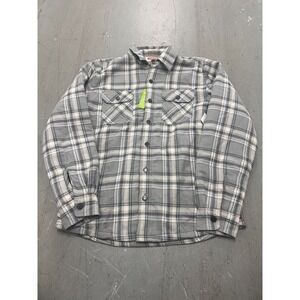 Wrangler Flannel Jacket Men Medium Gray Plaid Sherpa Lined Rugged Lumberjack NWT